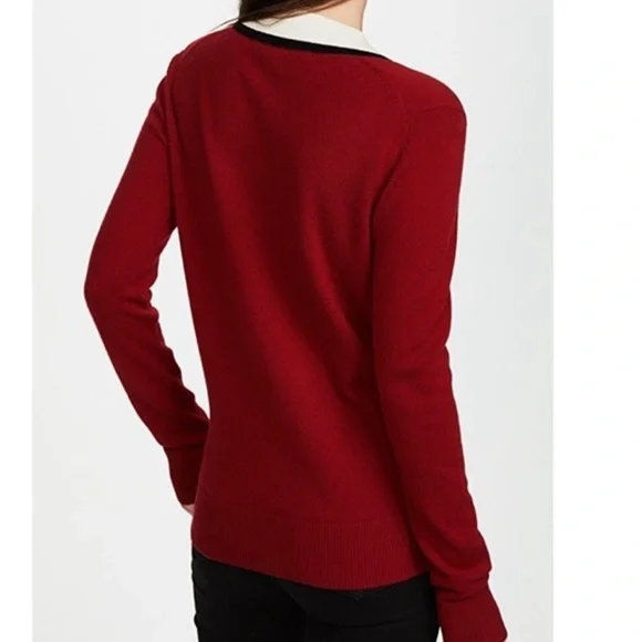 Veronica Beard Barrett Red Varsity Cashmere Sweater